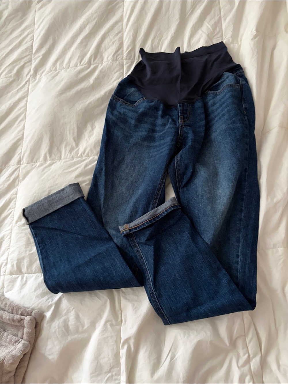 Old Navy Dark Blue Maternity Boyfriend Jeans with Navy Waistband